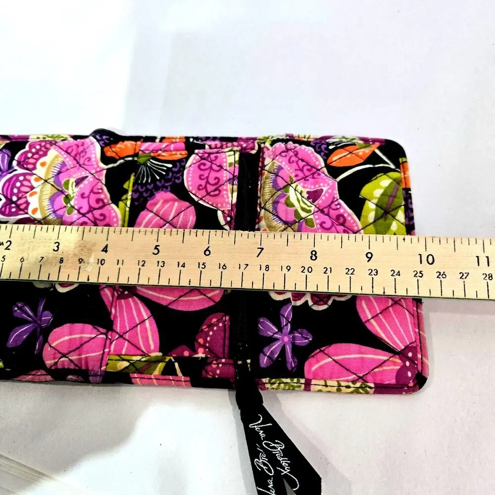 Vera Bradley Black/Pink Floral Quilted Cotton Tri fold Wallet #970 - Picture 4 of 5